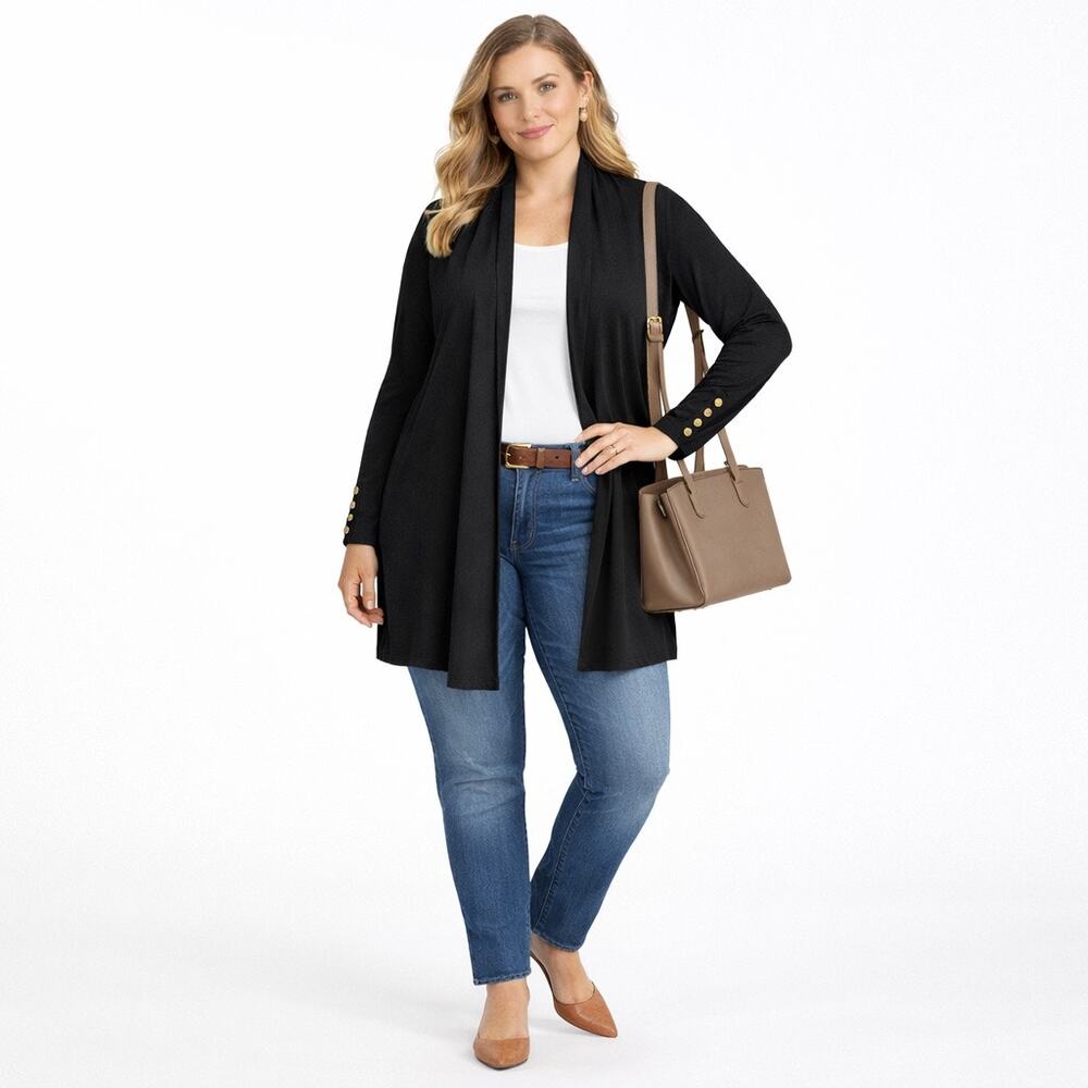 Love Scarlett Black Open Front Knit Cardigan 3X with Button Cuffs Career Work